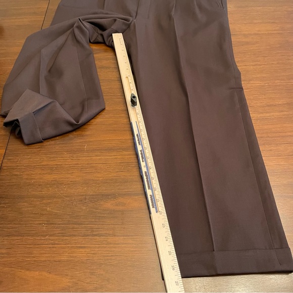Cordovan & Grey Men Brown Virgin Wool Dress Pants Pleated Cuffed 40 x 26.5 - Picture 5 of 6